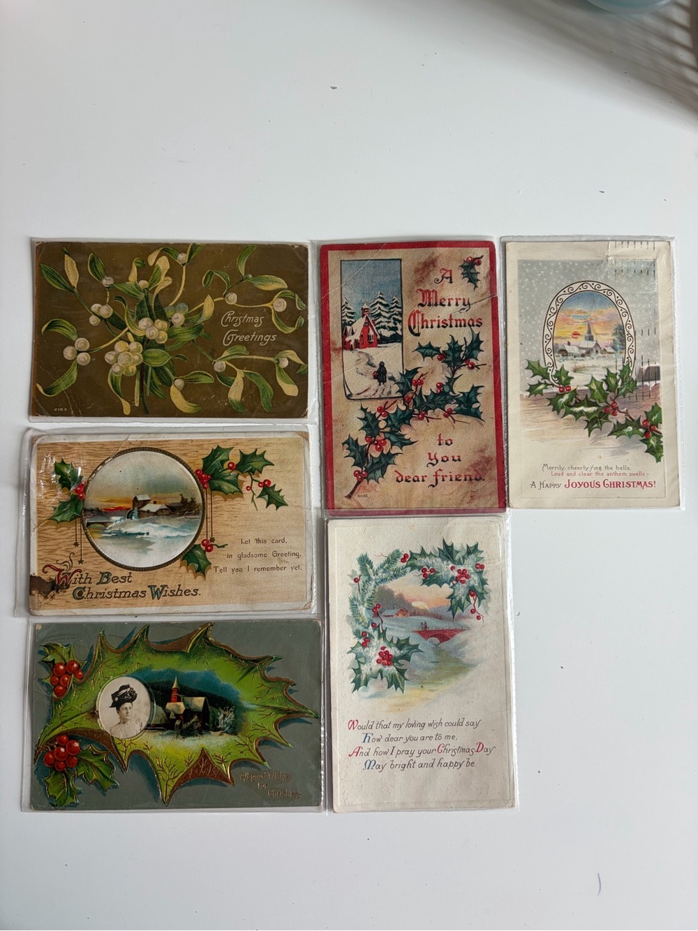 Vintage 1900s Holiday Greeting Card Set - Assorted Christmas Designs